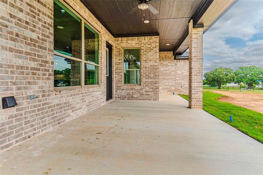 View of patio with ceiling fan