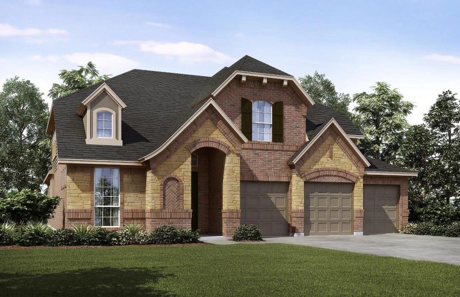 Elevation B with Stone | Concept 3015 at Belle Meadows in Cleburne, TX by Landsea Homes