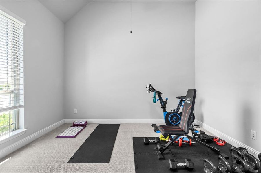 4th Bedroom, currently used as Workout room with lofted ceiling