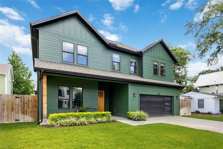 The green exterior gives the house a ton of character while still blending into the eclectic neighborhood.