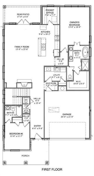 First Floor - Floor Plan, rendering, designs, selections, measurements, etc. are subject to changes made by the builder.