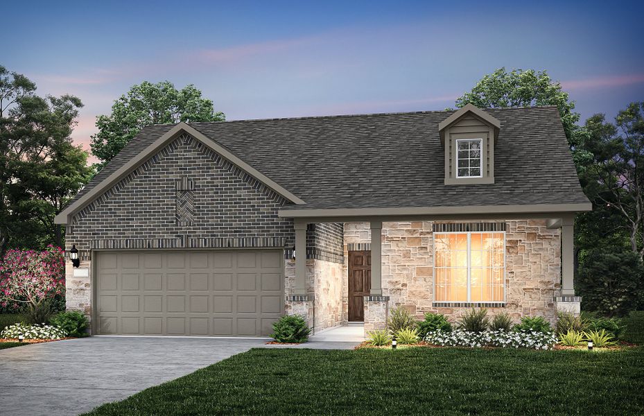 The Emory, a one-story home with 2-car garage, shown with Home Exterior 37