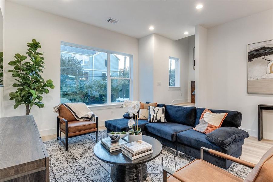 Living room featuring light wood-type flooring