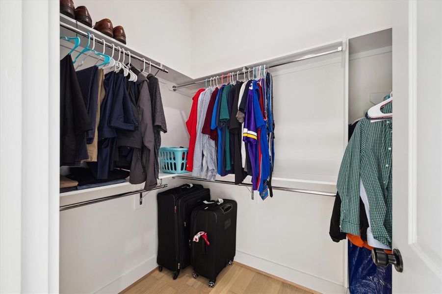One of two closets in the primary suite.