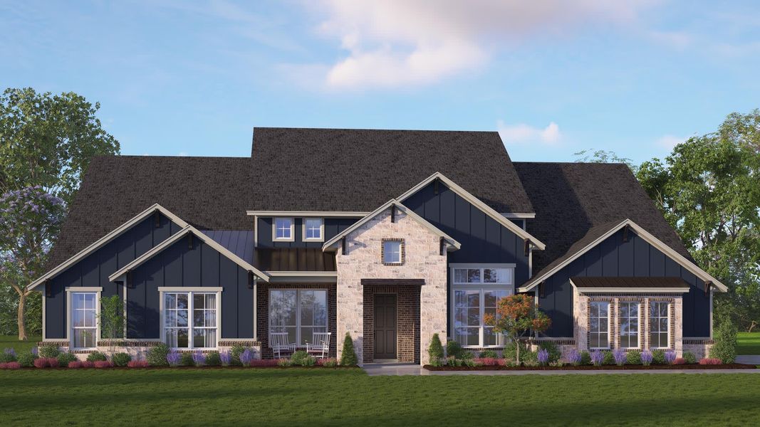 Elevation D with Stone | Concept 3634 at The Meadows in Gunter, TX by Landsea Homes
