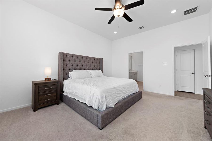 Large master bedroom with plenty of natural light.