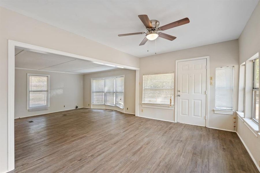 Open living room and dining area