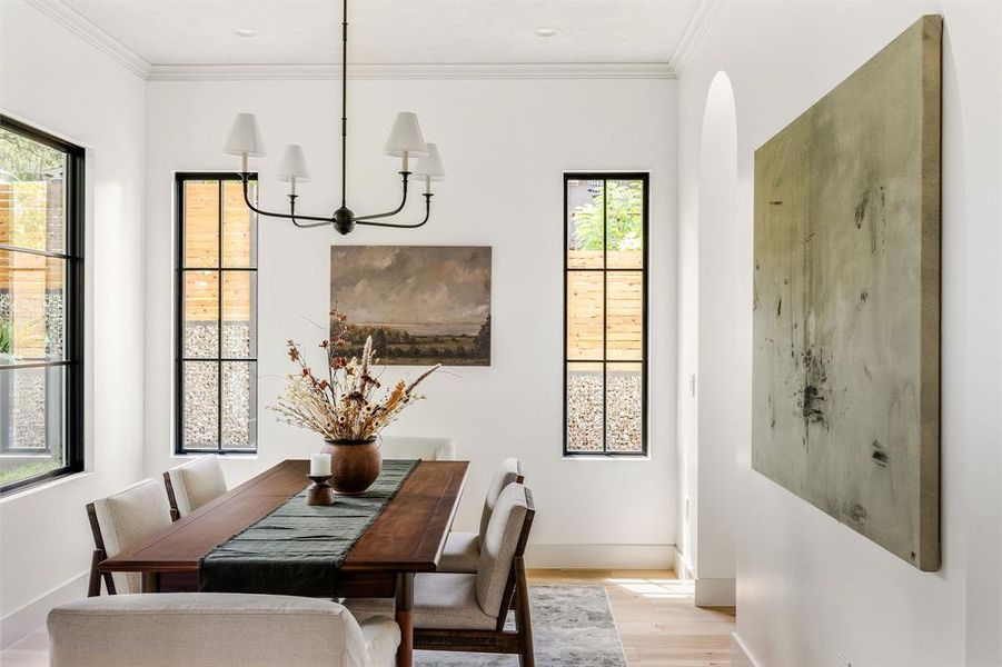 Beverly Hills Chandelier elevates the formal dining space.