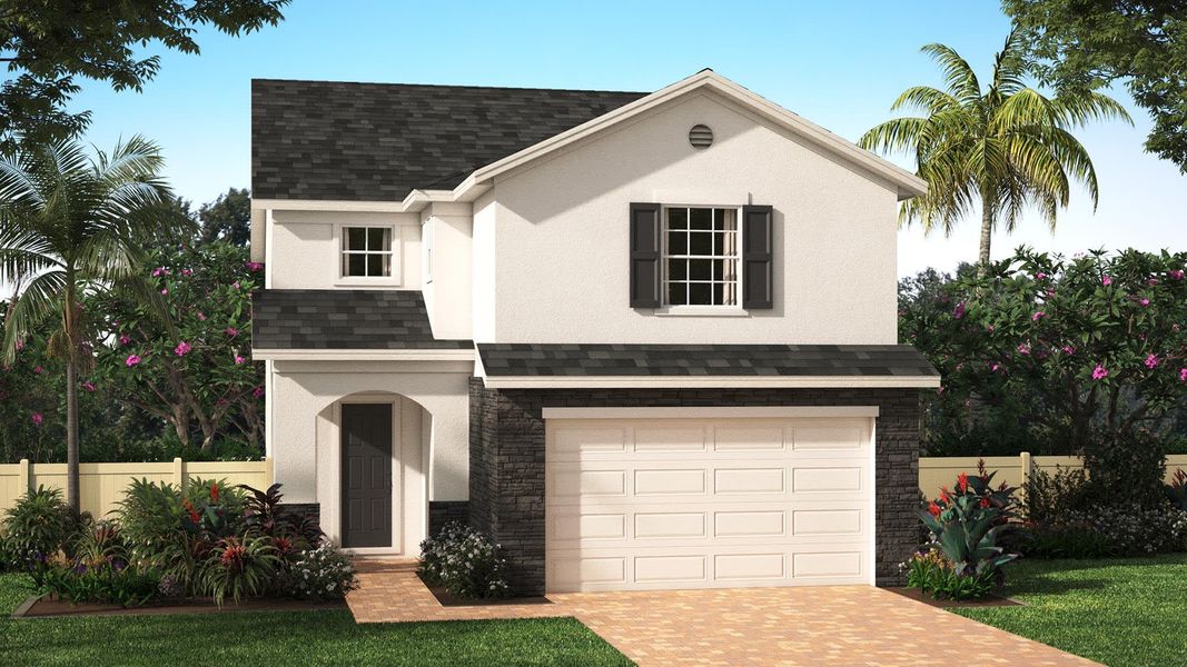 Elevation Three with Stone | Waterlily | The Gardens at Waterstone | New Homes in Palm Bay, FL | Landsea Homes