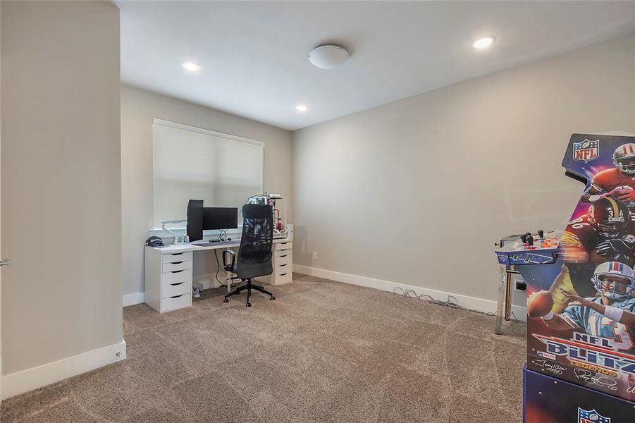 Office area featuring carpet