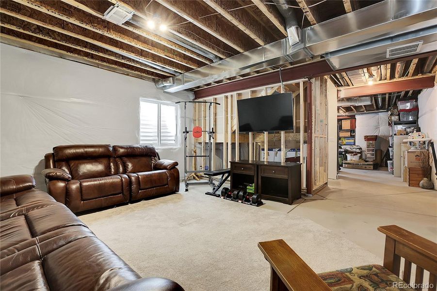 Huge unfinished basement - plumbed for a bathroom.