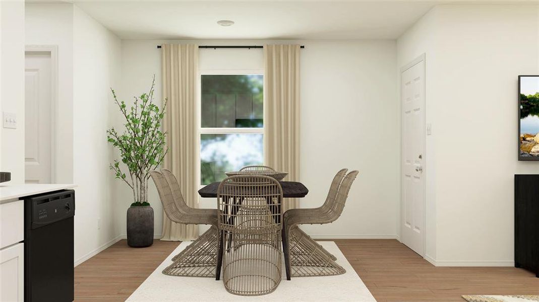 Dining room with light wood-type flooring