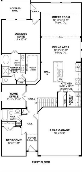 The Elmore floor plan by K. Hovnanian Homes. 1st floor shown. *Prices, plans, dimensions, features, specifications, materials, and availability of homes or communities are subject to change without notice or obligation.