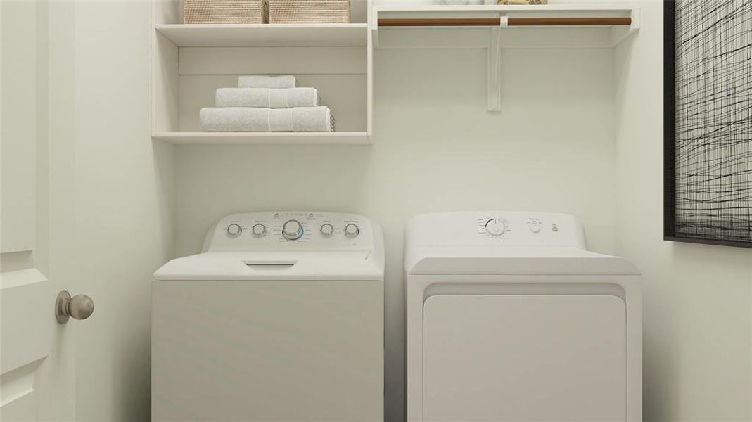 Clothes washing area with washer and clothes dryer