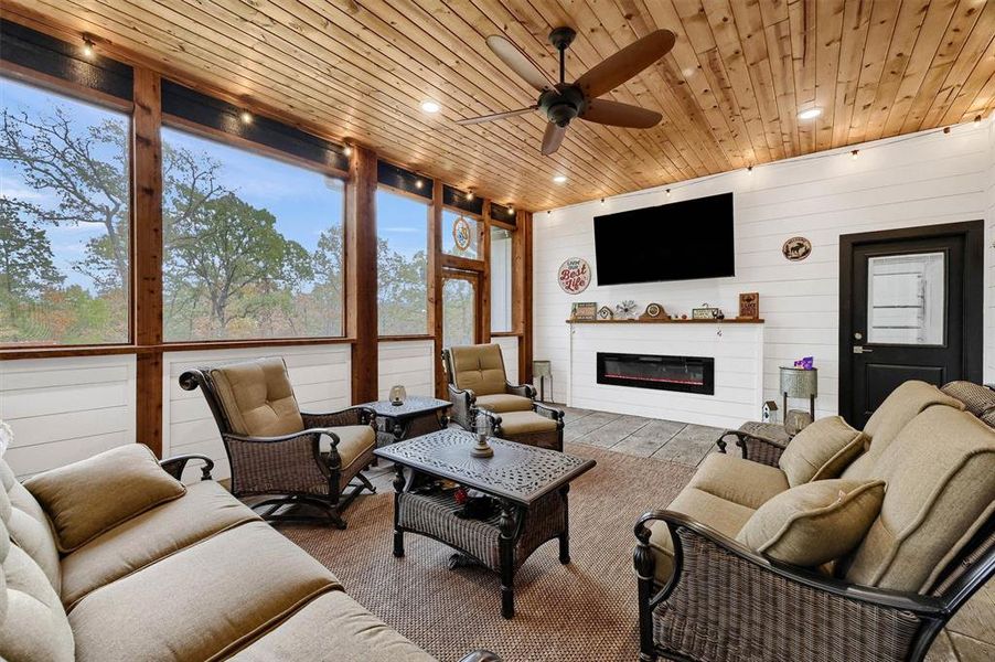 Screened Living Area with Fireplace