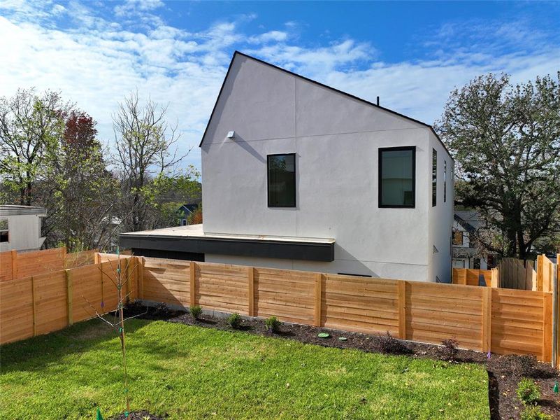 Privacy fenced front yard space