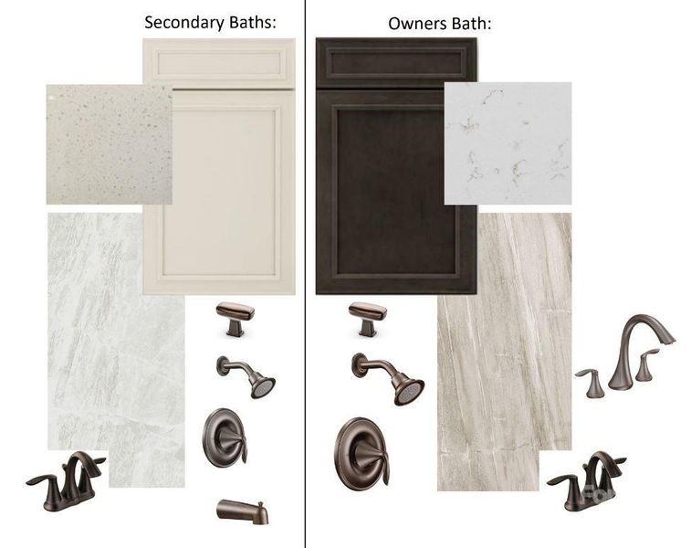 Color selections for secondary baths & owners suite