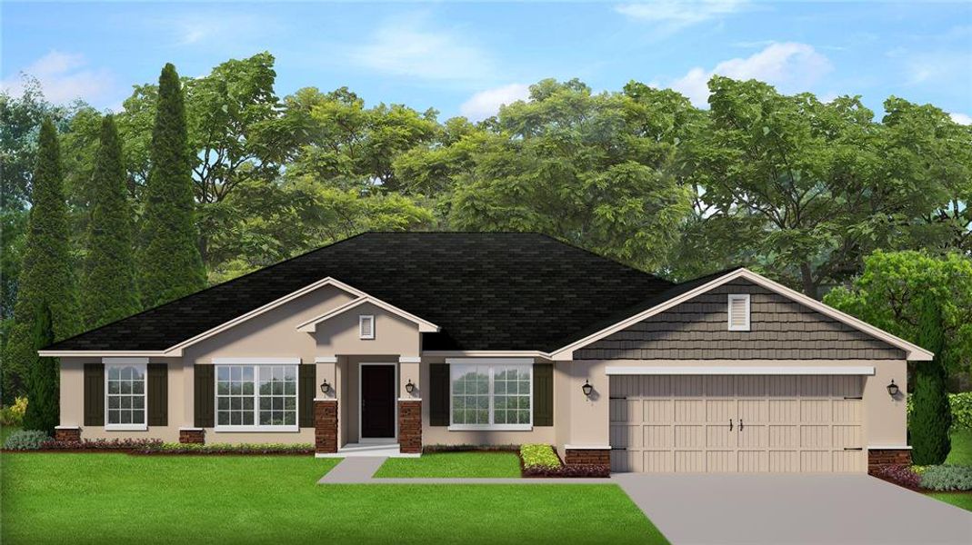 2557 sq ft model Craftsman Elevation.  These are side entry garages. Not front entry as rendering shows