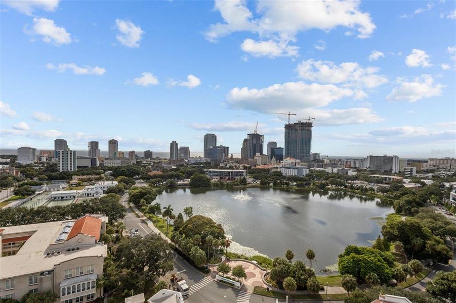 View from Balcony of Downtown, Mirror Lake, and the Bay