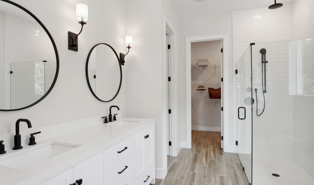 Primary bath with dual vanities