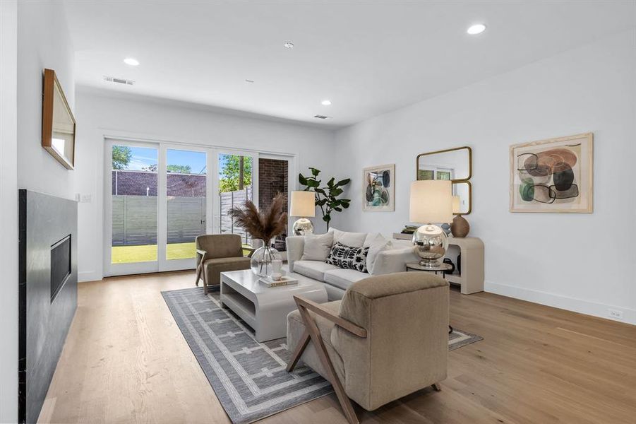 Living room featuring light wood-type flooring