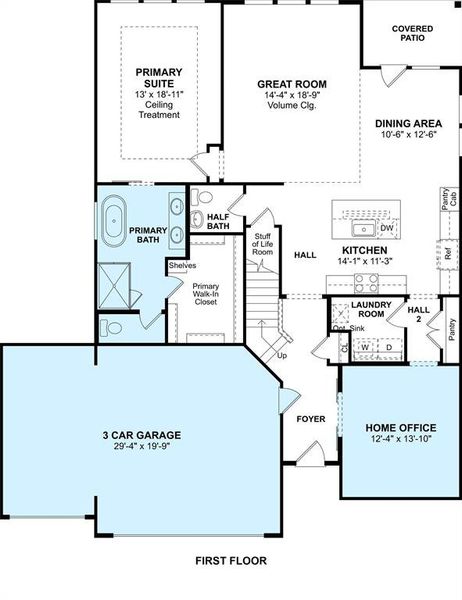 The Omaha floor plan by K. Hovnanian Homes. 1st Floor shown. *Prices, plans, dimensions, features, specifications, materials, and availability of homes or communities are subject to change without notice or obligation.