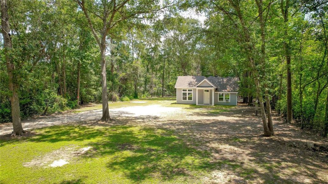 Aerial view from the front of the property.