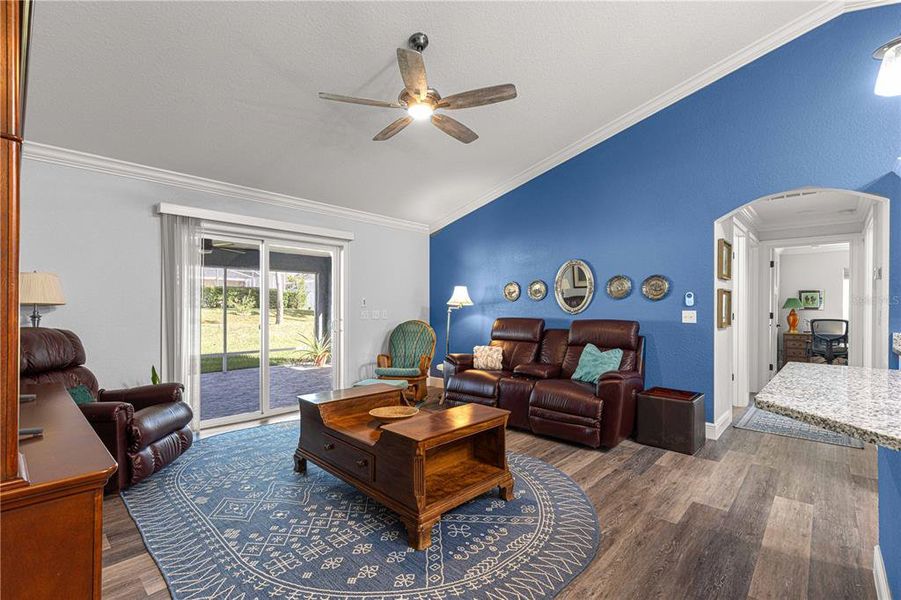 Enjoy a view of the backyard while sitting inside the family room