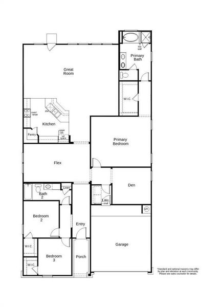 This floor plan features 3 bedrooms, 2 full baths, and over 2,300 square feet of living space.