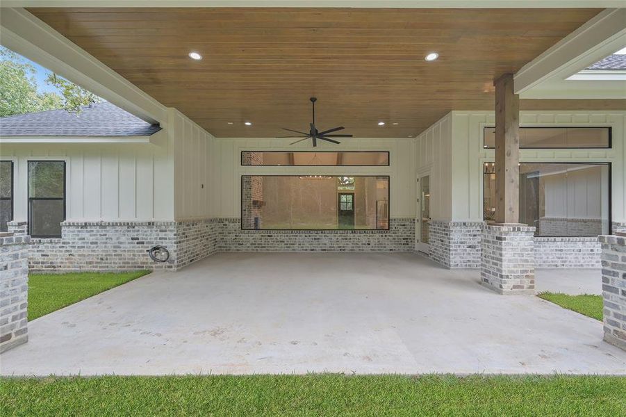 outdoor back covered porch ready for summer kitchen