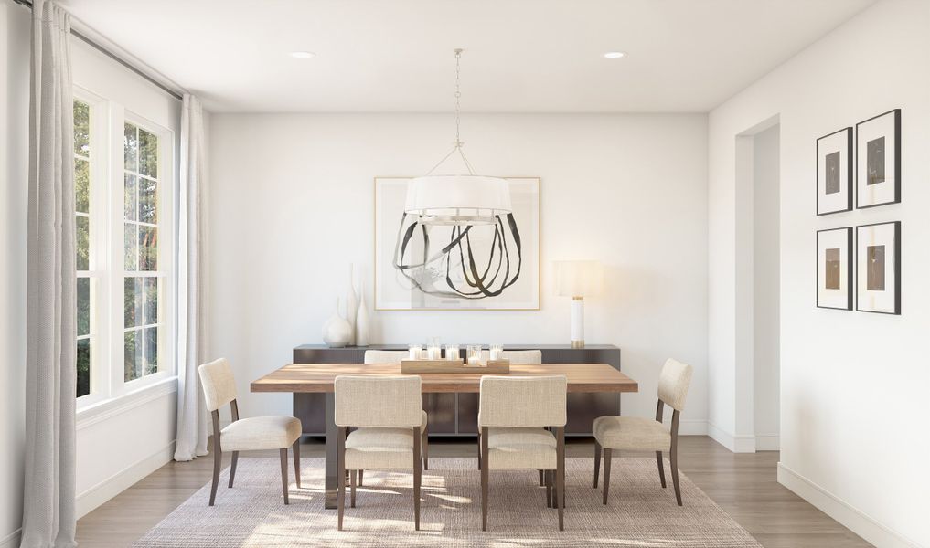 Dining room with chandelier off the foyer