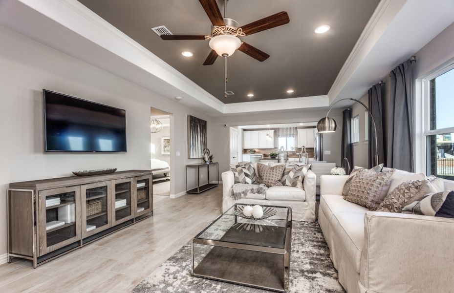 Spacious gathering room with optional tray ceiling