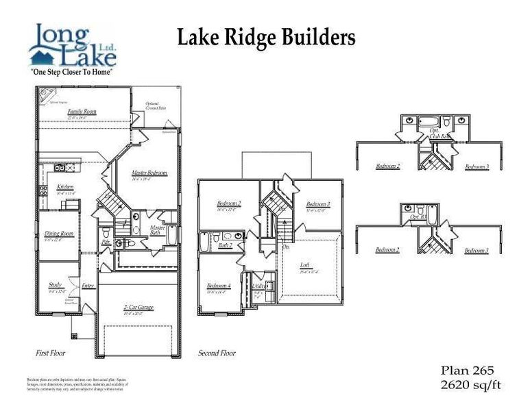 Plan 265 features 4 bedrooms, 3 full baths, 1 half bath, and over 2,600 square feet of living space.