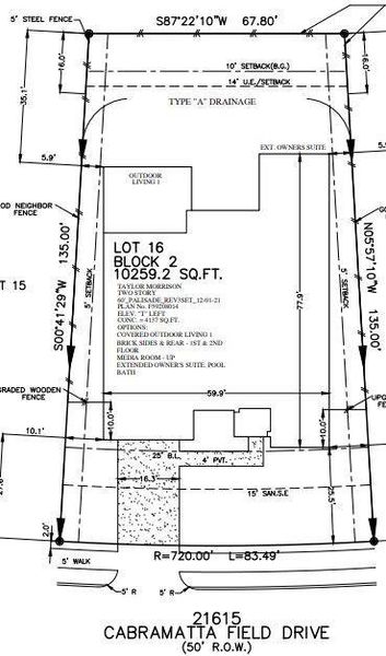 21615 Cabramatta Field Drive preliminary plot plan