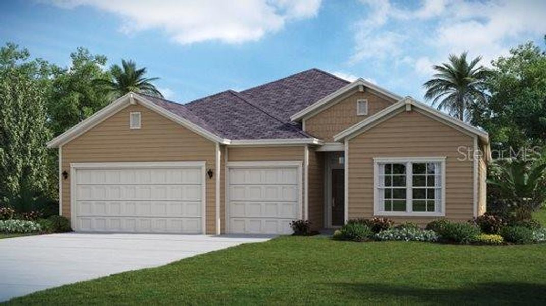 Artist rendering; illustration only; colors, features, and garage orientation may differ.