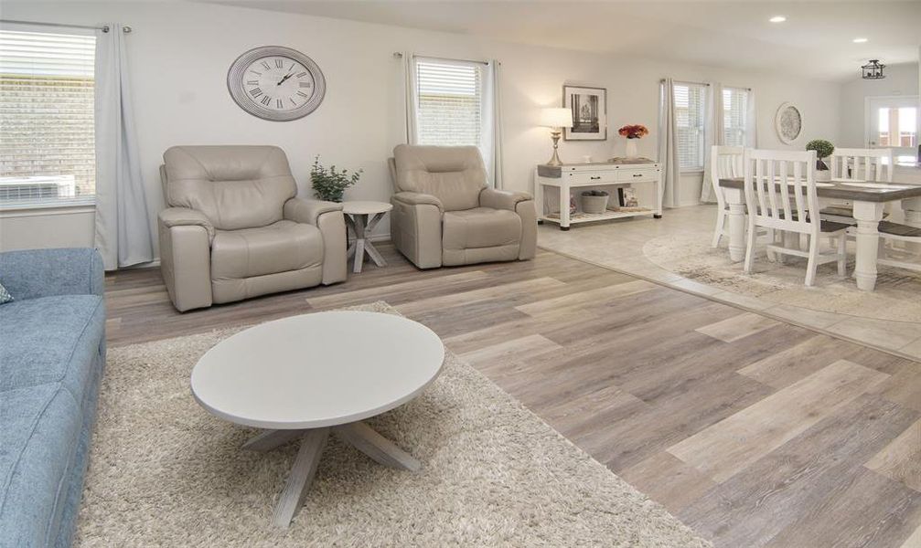 Living room with wood-type flooring and a wealth of natural light