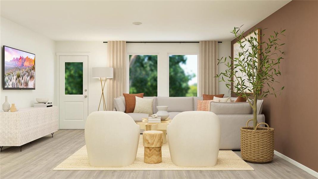 Living room with hardwood / wood-style flooring