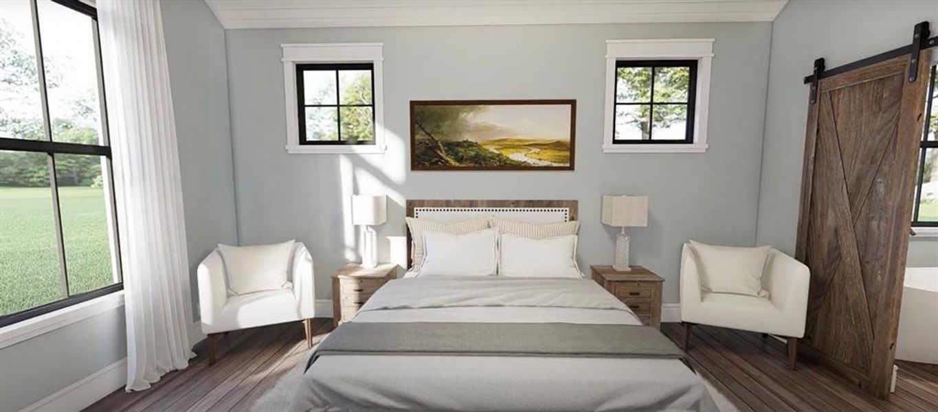 Master bedroom with optional barn door to the master bath.