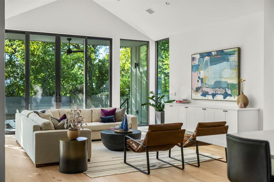 gorgeous living room off the kitchen and dining