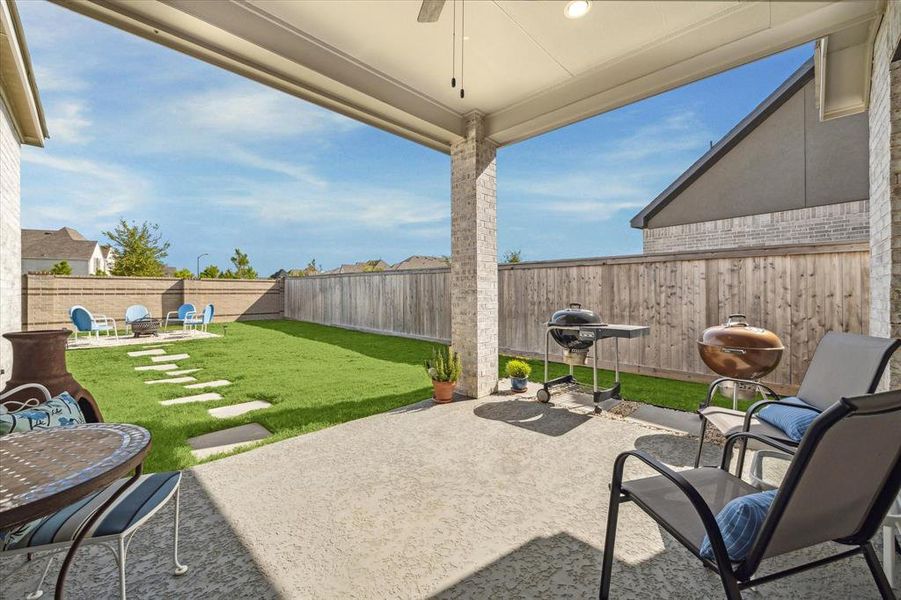 Private back yard with sizeable covered patio