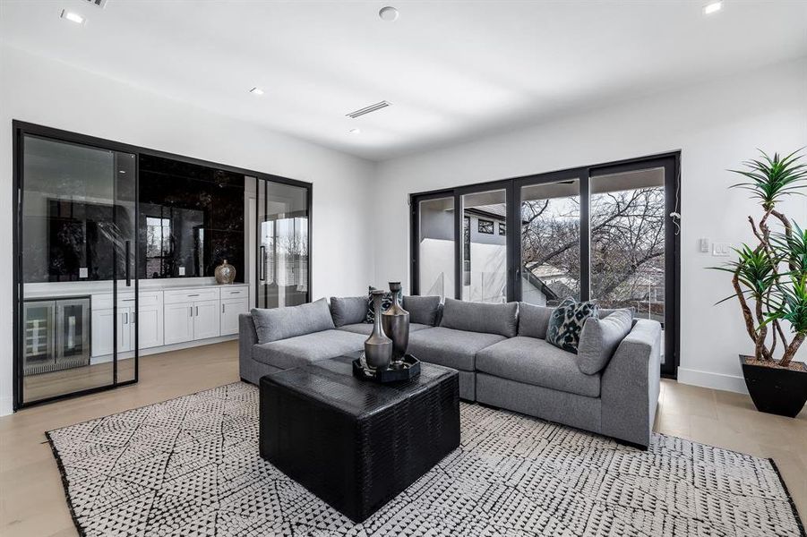 Living room featuring light wood-type flooring