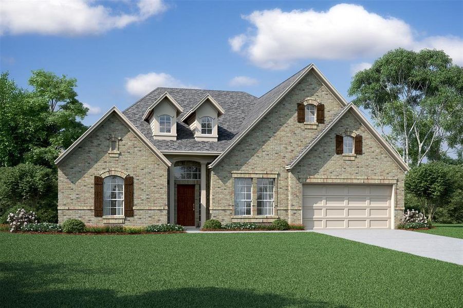Stunning Margaret home design by K. Hovnanian® Homes with elevation D in beautiful Waterstone on Lake Conroe. (*Artist rendering used for illustration purposes only.)