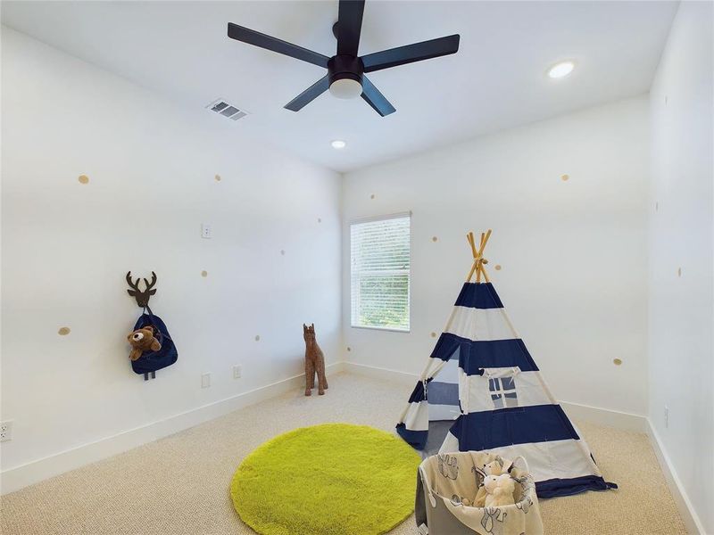 Two secondary rooms and the primary room are located on the second floor. CEILING FANS NOT INCLUDED