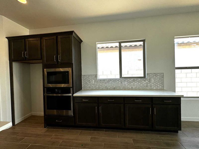 Dining area with cabinets