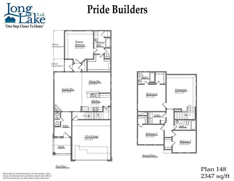 Plan 148 features 4 bedrooms, 3 full baths, 1 half bath and over 2,300 square feet of living space. Sample photo of completed home with similar floor plan. As-built interior colors and selections may vary.