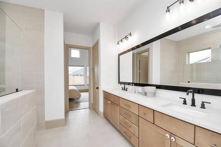 Another view of primary ensuite, looking towards the bedroom.