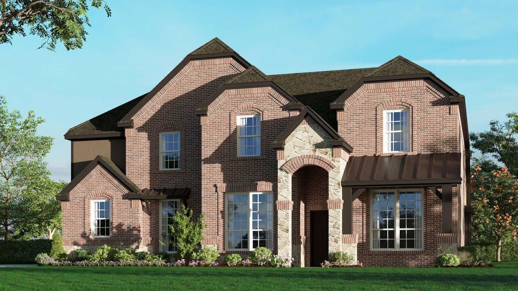 Elevation C with Stone and Outswing | Concept 3135 at Oak Hills in Burleson, TX by Landsea Homes
