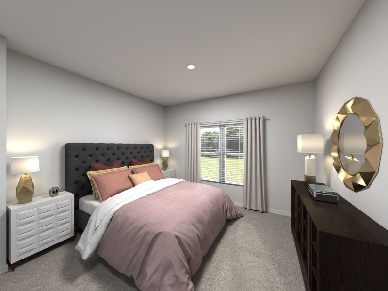 Virtual rendering of primary bedroom in Asher floorplan