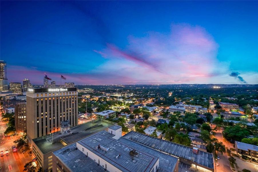 VIEWS. Because of its strategic location amongst various districts, The Linden affords views from all sides that include: The Texas State Capitol, Texas Hill Country, The University of Texas at Austin and the traditional Central Business District (CBD).