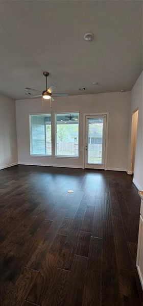 View of living room from middle of kitchen